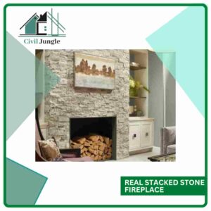 Real Stacked Stone Fireplace